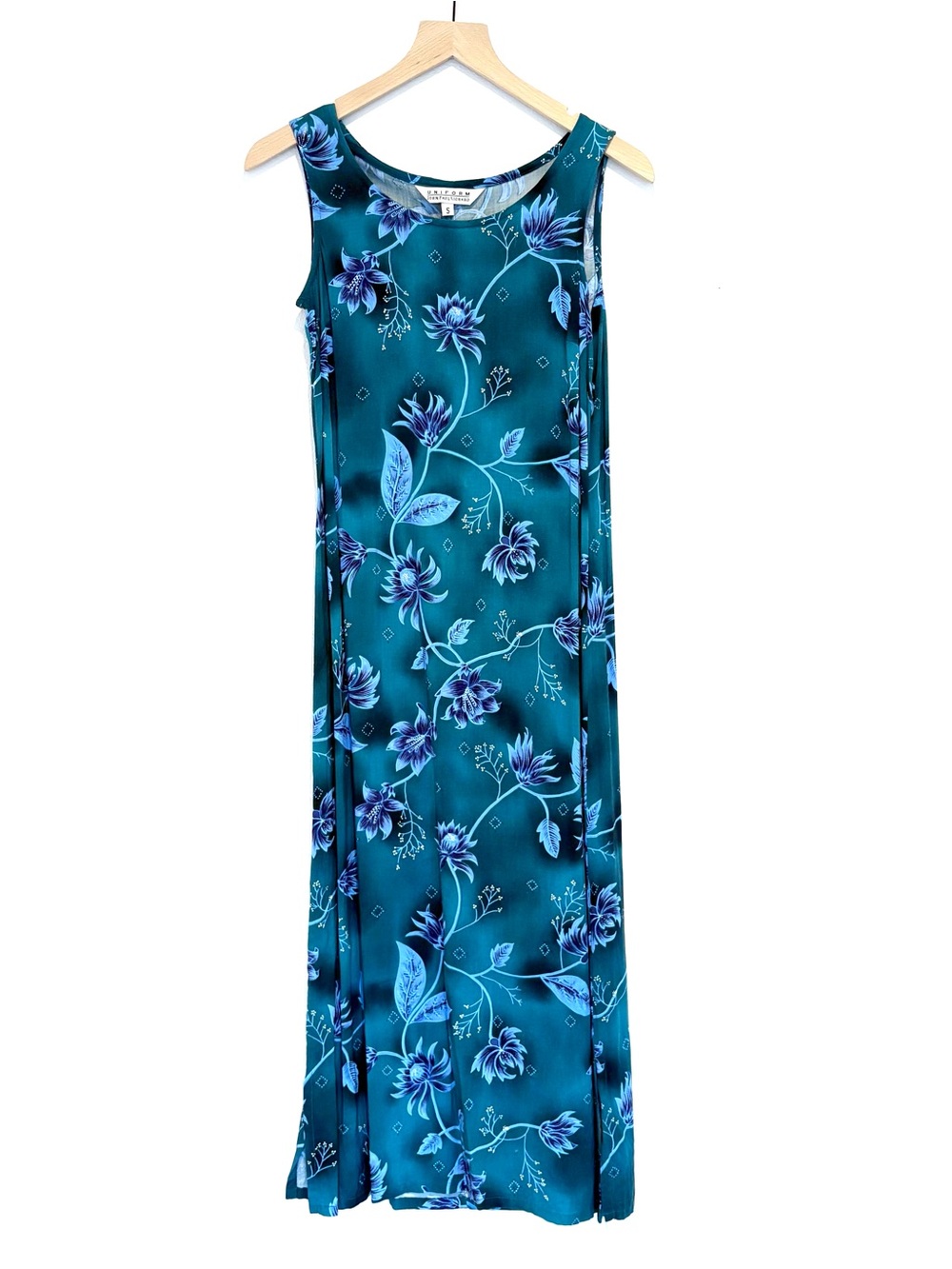 vtg rayon maxi - teal floral look 90s - S